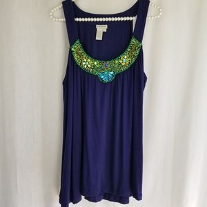 BOSTON PROPER bejeweled navy tank L